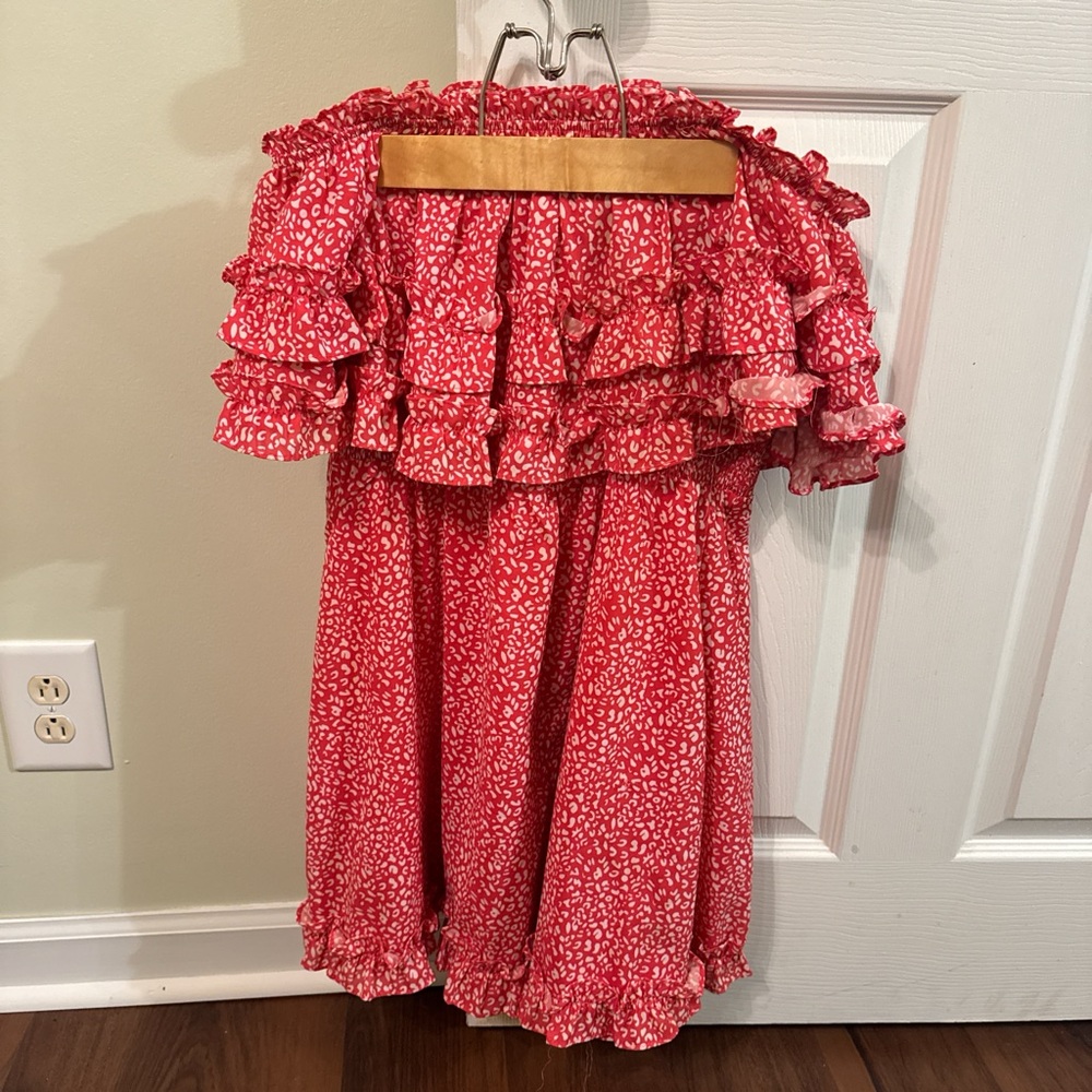 Amazon Red and White Off-Shoulder Ruffle Dress